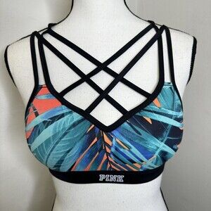 PINK Victoria's Secret Bra Ultimate Push Up‎ Sports full Cage halter tropical XS